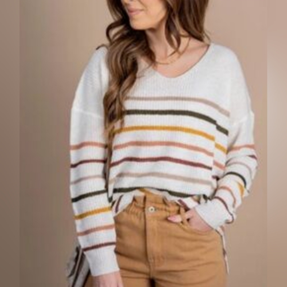 Newbury Kustom Women's Medium Knit Cream Striped Sweater